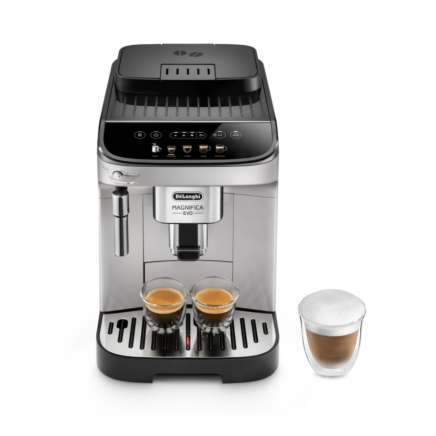 Magnifica Evo, Coffee Maker et Cappucino with Broyeur à Grains, Argent